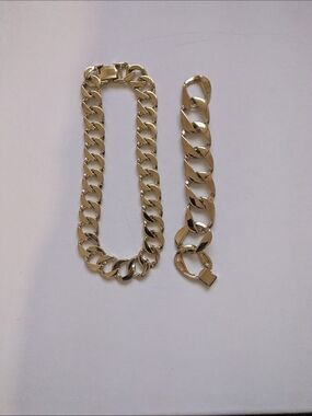 Chunky Gold Plated Cuban/Monaco Link Necklace and Bracelet Set